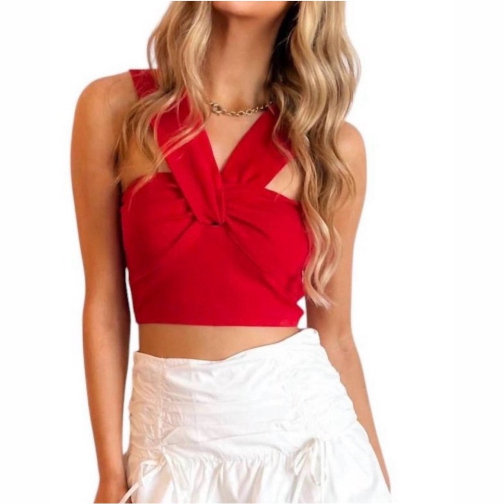 Lavish Red Knot Front Crop Top